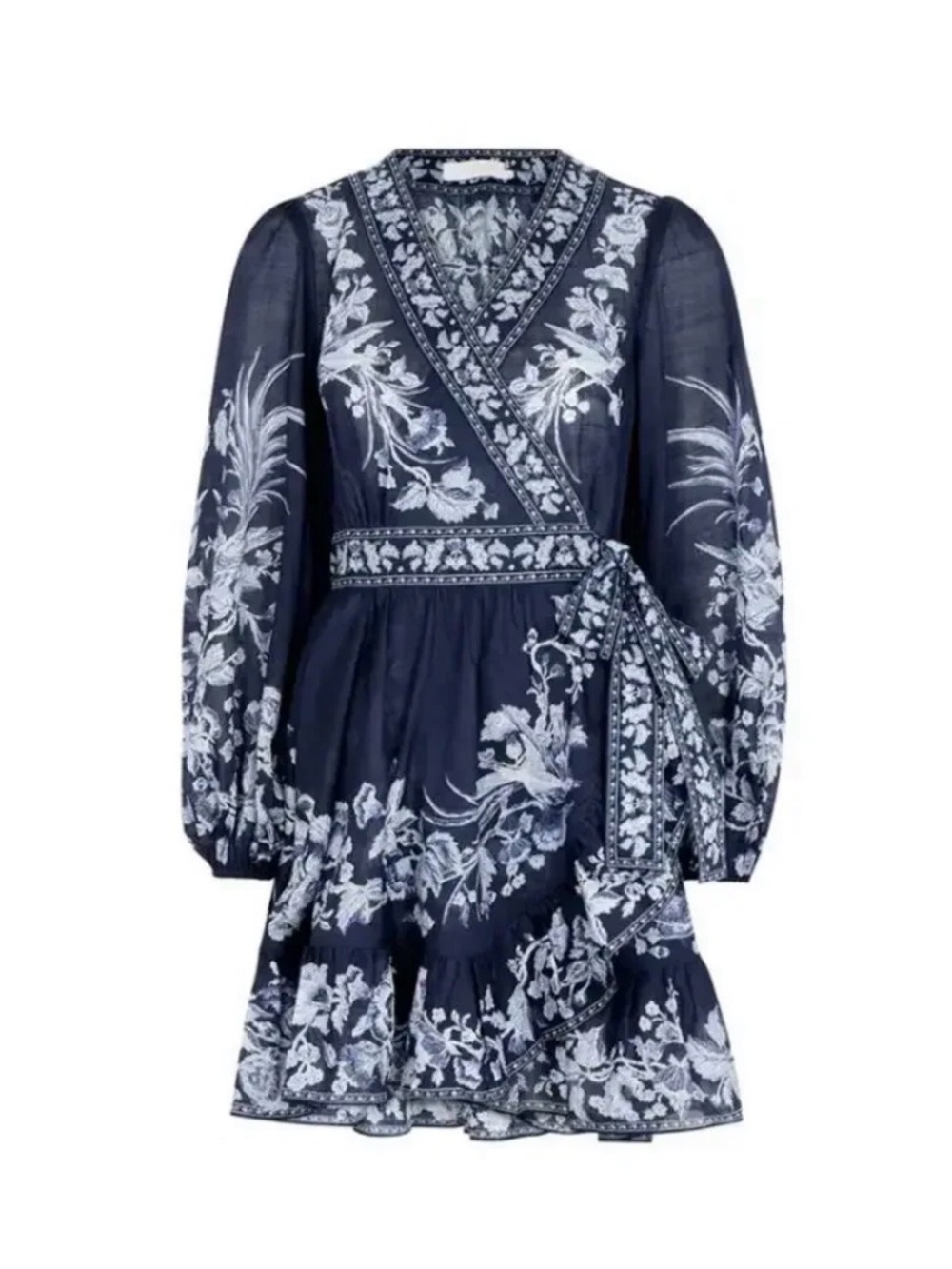 ZIMMERMAN Aliane Floral-Print Cotton Wrap Dress (Sz 0P)